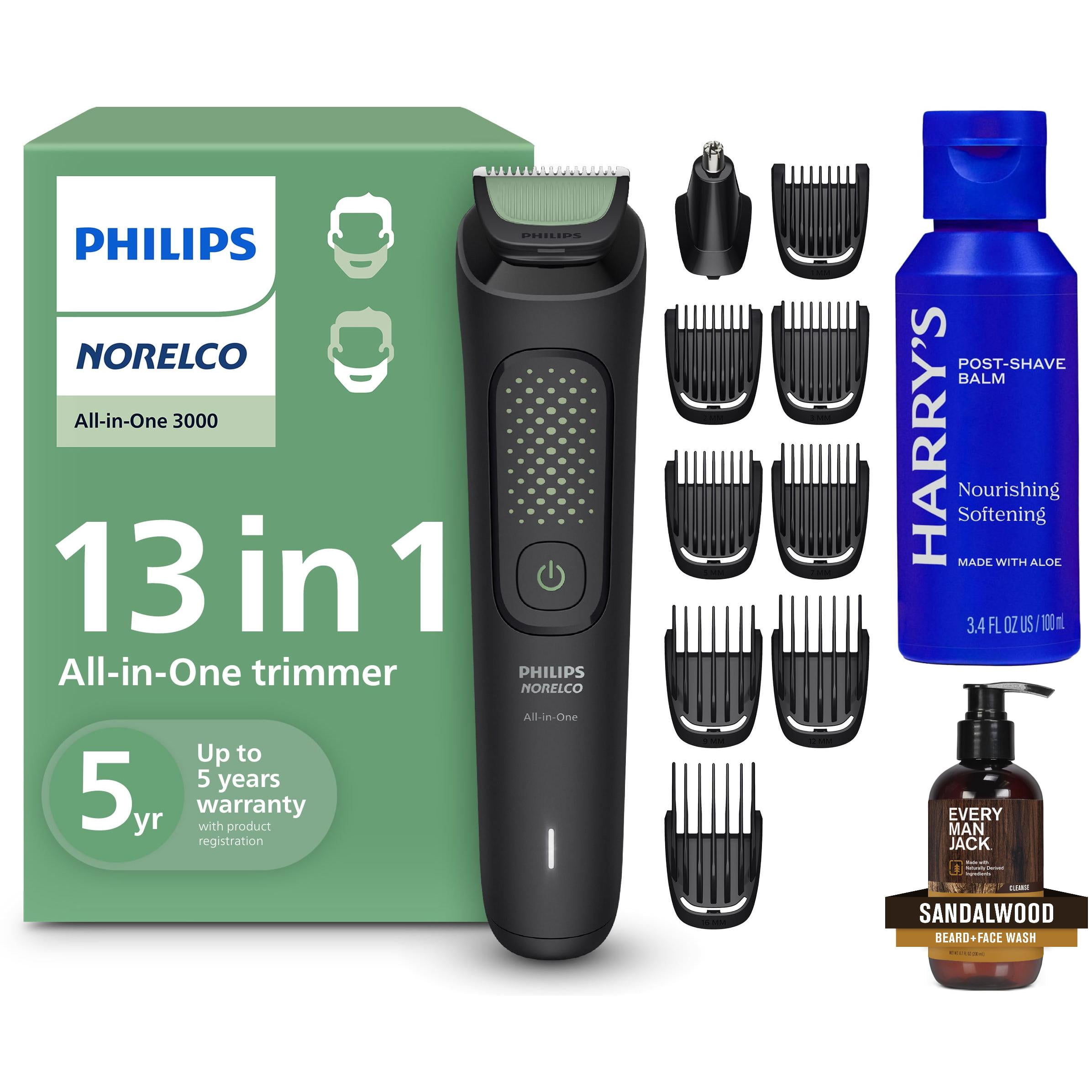 Men's Grooming Essentials Bundle: Philips Norelco Trimmer, Harry's Post-Shave Balm & Every Man Jack Beard Wash
