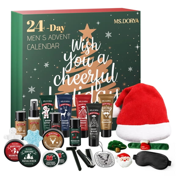 Men's Grooming Gift Set Christmas Advent Calendar, 24 Days Personal Care Gift Box with Beard Care, Skincare, Shower Essentials & Holiday Accessories, Gifts for Dad, Husband, Boyfriend, Christmas