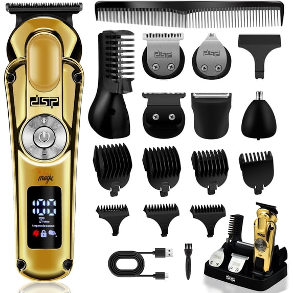 Men's Grooming Kit, Beard Trimmer for Men, Nose Trimmer, Body Trimmer, Foil Shaver, T-Blade, Mustache, Cordless Hair Trimmer, IPX6 Waterproof,2 Speeds Adjustable, Gift for Men (Gold)