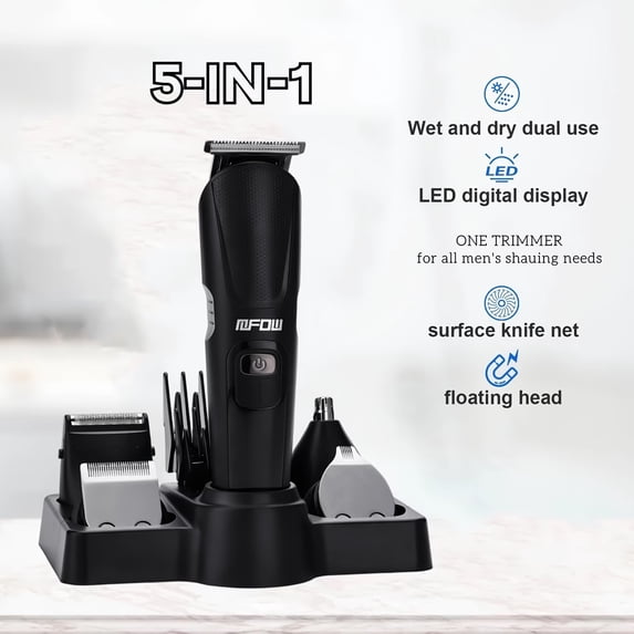 Men's Grooming Set - 3-Piece Black Grooming Kit with LCD Screen, USB Charging, Trimmer, Razor, Cleaning Brush & Comb - Ideal Gift for Him