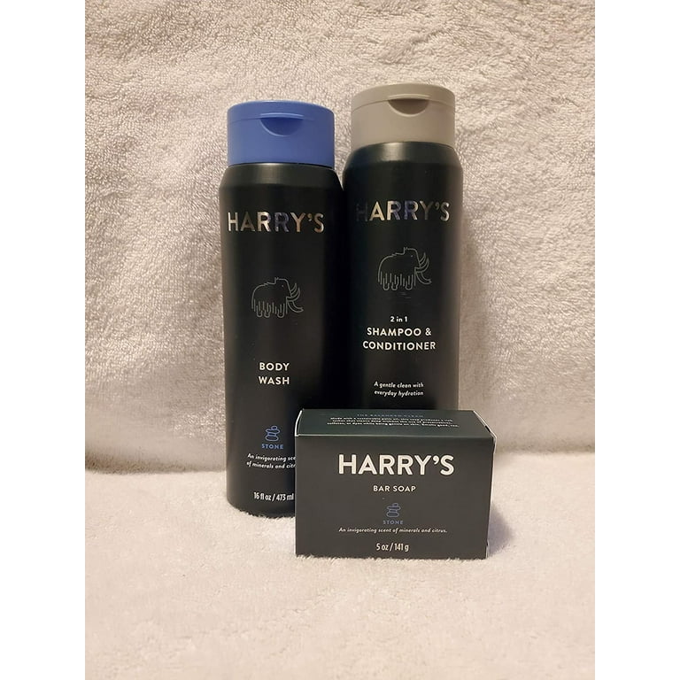 Men's Grooming Set, Harry's Shampoo 14 Oz, Body Wash 16 Oz, and Bar Soap 5  Oz (Stone)