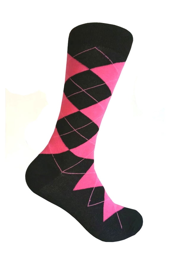 Men's Groomsmen Wedding|Party Events|Gala Collection Black/Bright Pink Argyle Dress socks