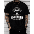 thumbnail image 1 of Men's Grounded In Faith Christian Graphic T-Shirt, Inspirational Religious Tree and Cross Casual Short Sleeve Tee, Faith-Based Apparel, 1 of 8