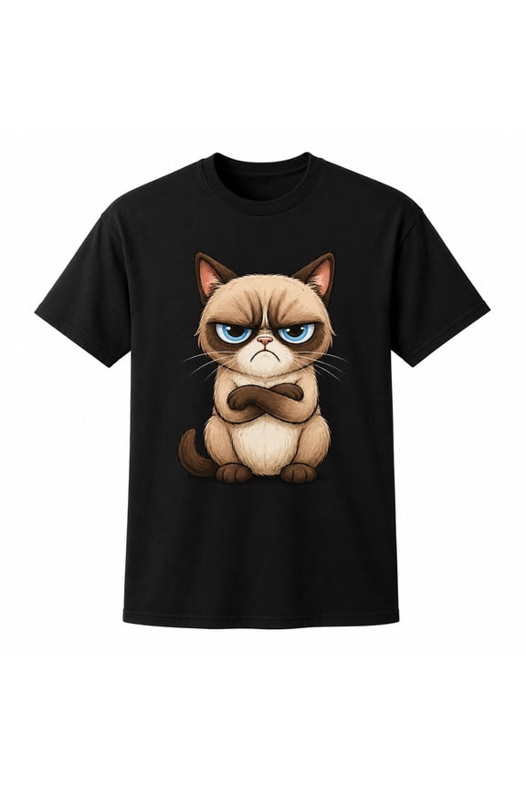 Men's Grumpy Cat Graphic T-Shirt, Unisex Classic Fit Cotton Crewneck Tee