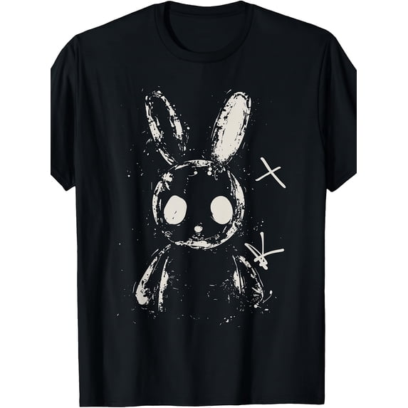 Men's Grunge Aesthetic Distressed Bunny Graphic T-Shirt