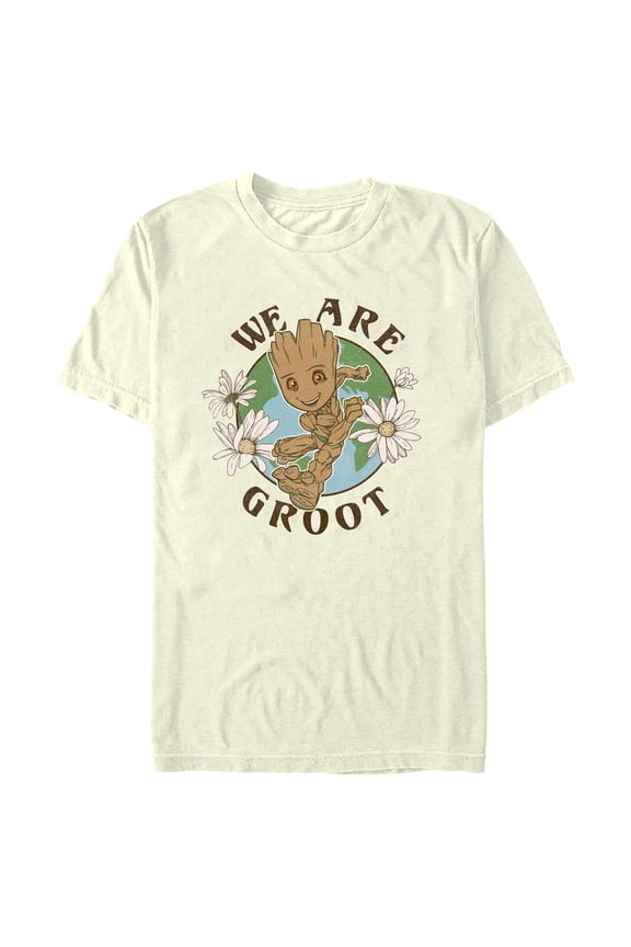Men's Guardians of the Galaxy Earth Day We Are Groot Graphic Tee Beige Large
