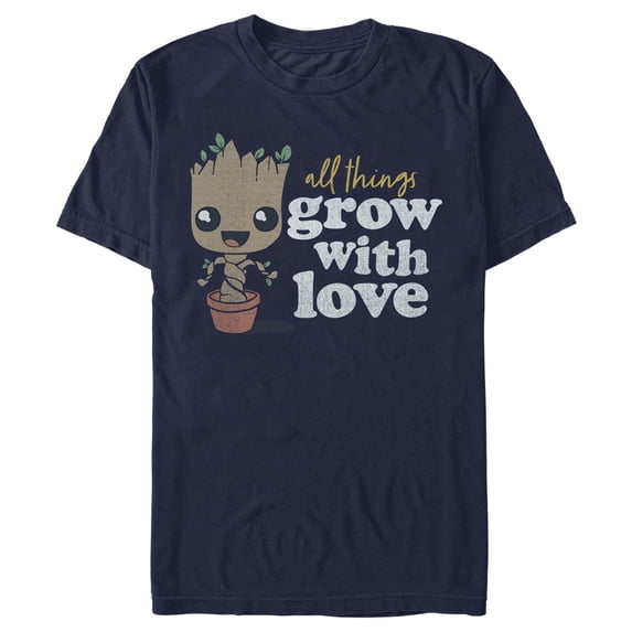 Men's Guardians of the Galaxy Groot All Things Grow with Love Graphic Tee Navy Blue 3X Large