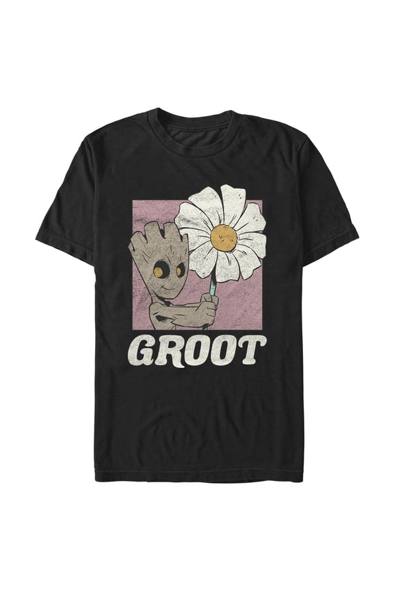 Men's Guardians of the Galaxy Groot and Flower Portrait Graphic Tee Black Large