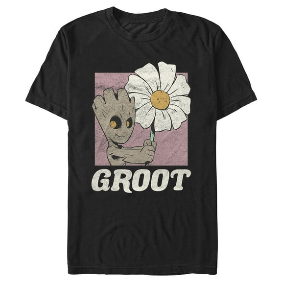 Men's Guardians of the Galaxy Groot and Flower Portrait  Graphic Tee Black Medium