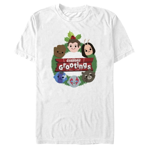 Men's Guardians of the Galaxy Holiday Special Season's Grootings Cute Characters  Graphic Tee White X Large