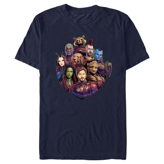 Men's Guardians of the Galaxy Vol. 3 Group Badge  Graphic Tee Navy Blue 3X Large