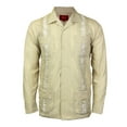 thumbnail image 1 of Men's Guayabera Cuban Beach Long Sleeve Button Up Casual Dress Wedding Shirt, Beige, L, 1 of 7