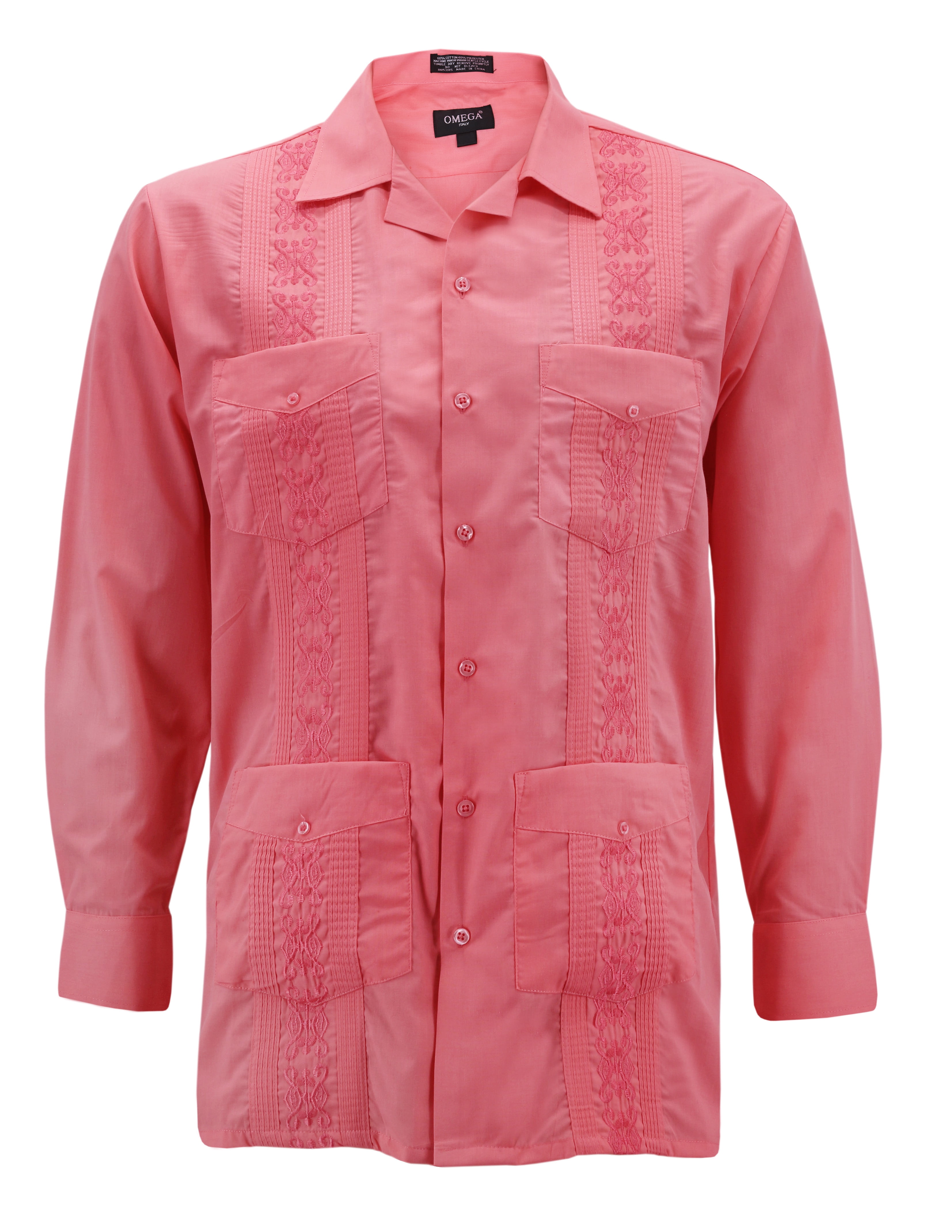 Men's Guayabera Long Sleeve Button Up Cuban Beach Casual Embroidered