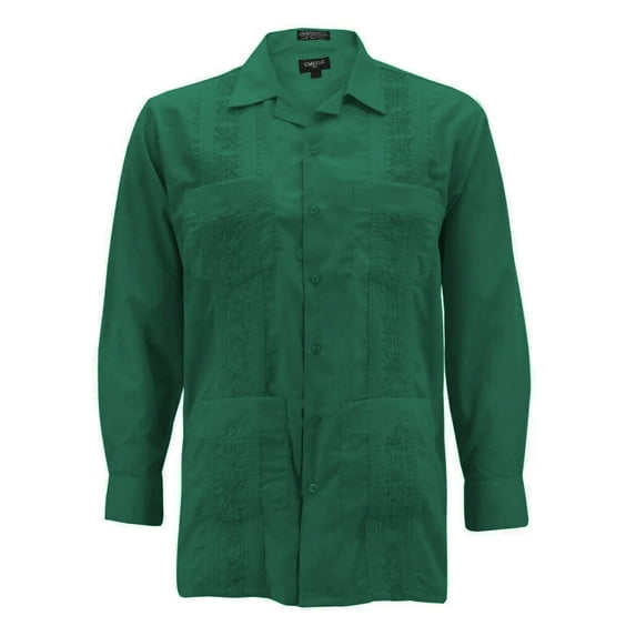 Men's Guayabera Long Sleeve Button Up Cuban Beach Casual Embroidered Dress Shirt (Hunter, M)