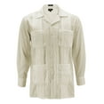 thumbnail image 1 of Men's Guayabera Long Sleeve Button Up Cuban Beach Casual Embroidered Dress Shirt (Ivory, 4XL), 1 of 3