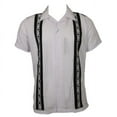 thumbnail image 1 of Men's Guayabera Shirt Embroidered Stripe Casual Cuba Beach Wedding Button Up Tee, Black White, 3XL, 1 of 15