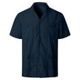 thumbnail image 1 of Men's Guayabera Shirts Summer Fashion Clothes for Male Casual Short Sleeve Blouse with 4 Pockets Button Down Shirts Turn Down Collared Solid Color Embroidered Eyelet Tops Lapel Neck Navy XL, 1 of 6