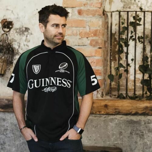 Men's Guinness Short Sleeve Pullover Black and Green Rugby Shirt, X-Large