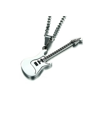 Solid 14k Gold Music Charm Electric Guitar Pendant Necklace