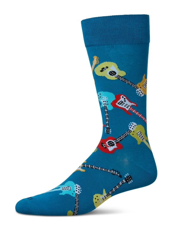 Men's Guitars Rayon from Bamboo Crew Socks - Mens - Male, 10-13, Celestial