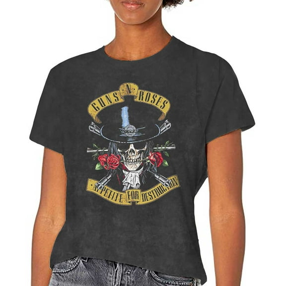 Men's Guns N Roses Appetite Washed (Dip-Dye/Mineral Wash) Tie Dye T-shirt Large Black