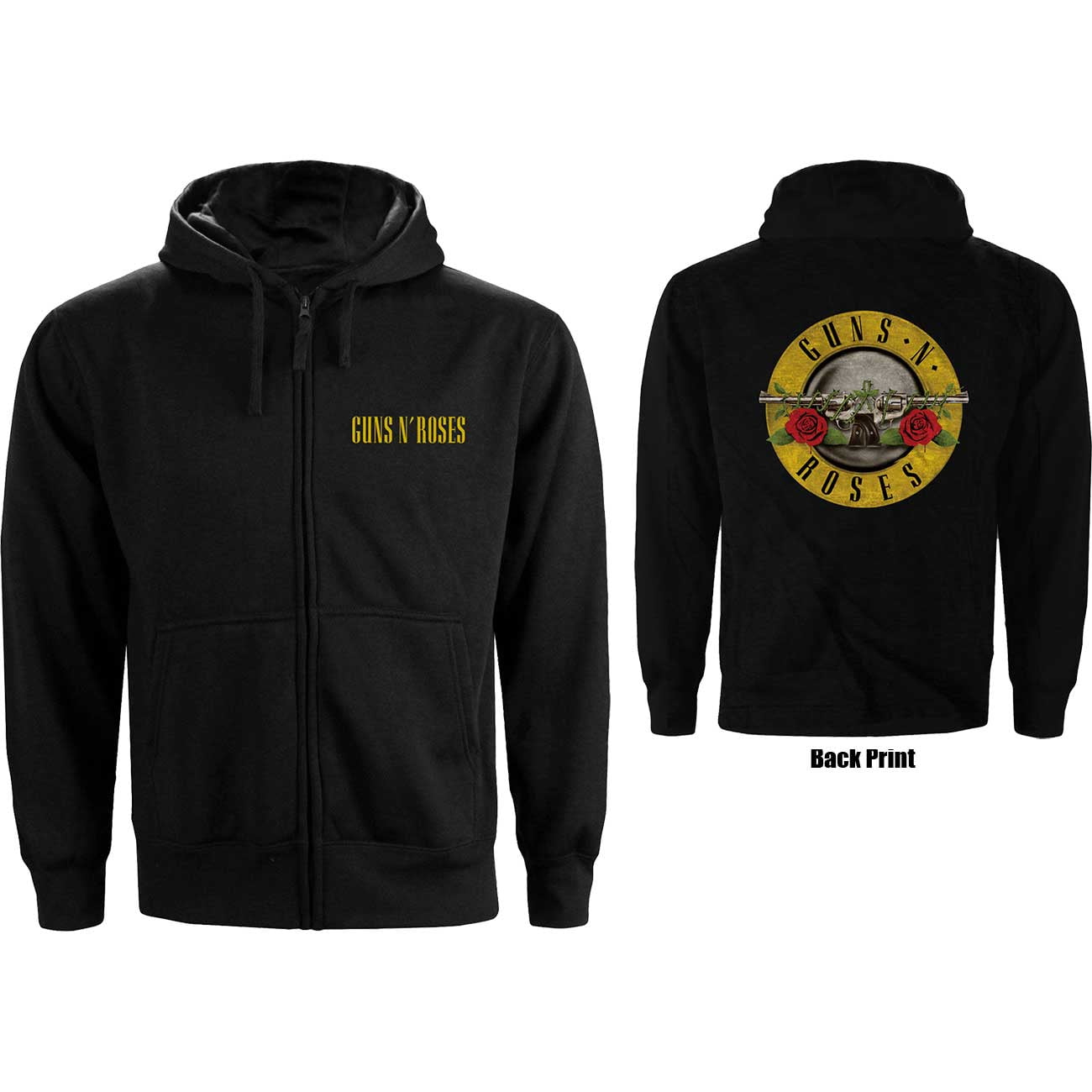 Guns N' Roses Unisex Zipped Hoodie Sweatshirt Classic Logo (Back