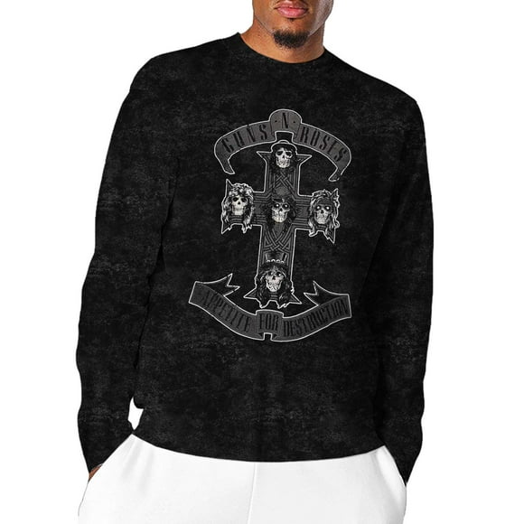 Men's Guns N Roses Monochrome Cross (Dip-Dye) Tie Dye Long Sleeve Large Black
