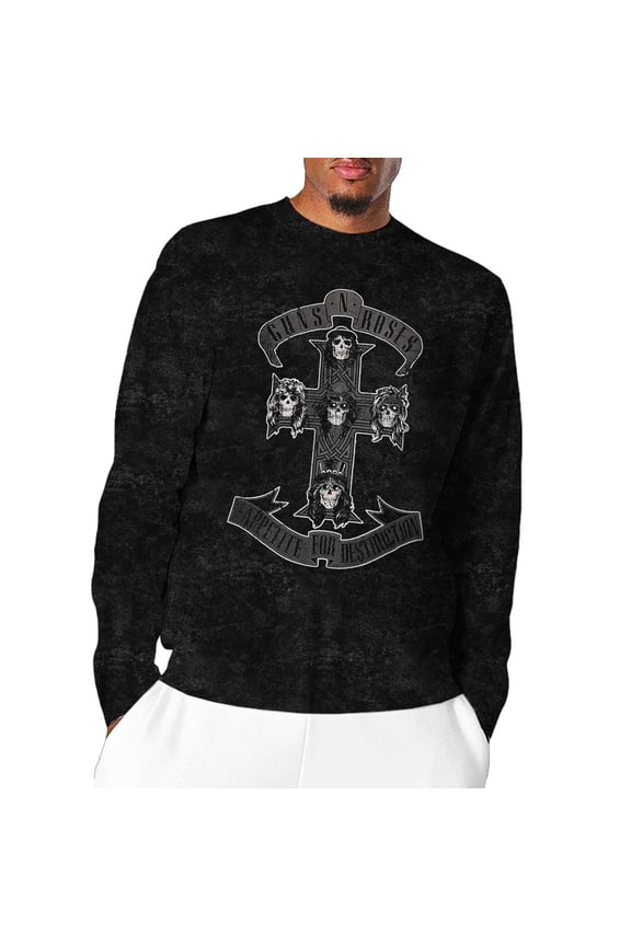 Men's Guns N Roses Monochrome Cross (Dip-Dye) Tie Dye Long Sleeve X-Large Black