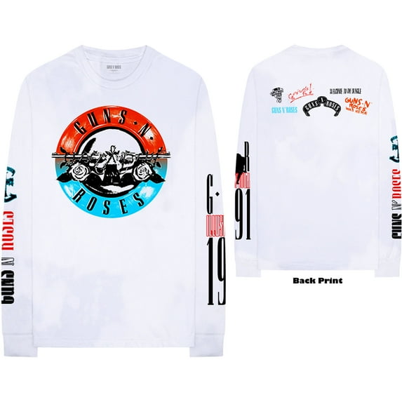 Men's Guns N Roses Motorcross Logo (Back & Arm Print) Long Sleeve X-Large White