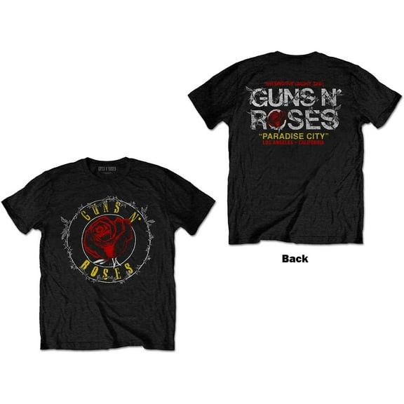 Men's Guns N Roses Rose Circle Paradise City (Back Print) Slim Fit T-shirt XX-Large Black