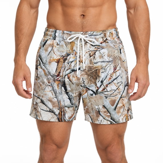 Men’s Gym & Hunting Camo Shorts – Breathable Mesh Athletic Shorts with Drawstring Waist – Size 3XL