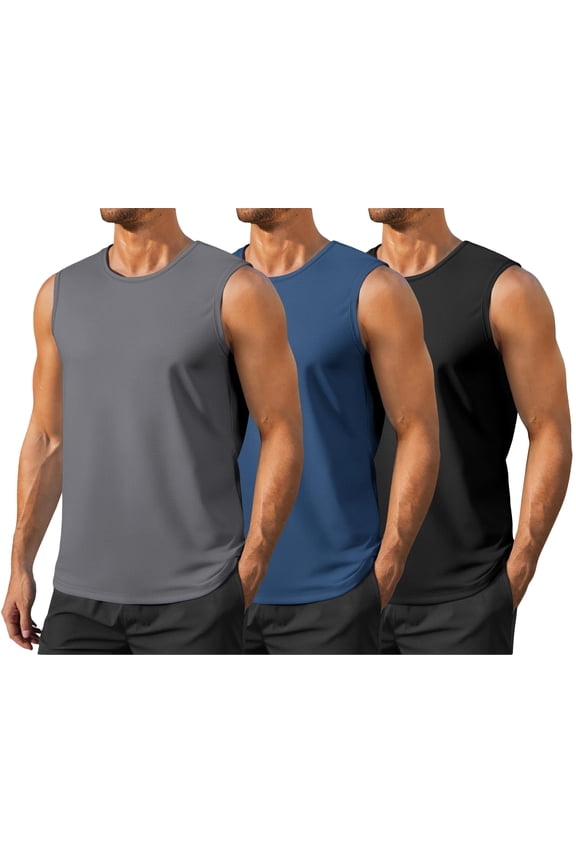 Men's Gym Tank Top Quick Dry 3 Pack UPF 50+ Sleeveless Workout Shirts Summer Sun Protection Running Tank Tops