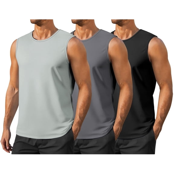 Men's Gym Tank Top Quick Dry 3 Pack UPF 50  Sleeveless Workout Shirts Summer Sun Protection Running Tank Tops