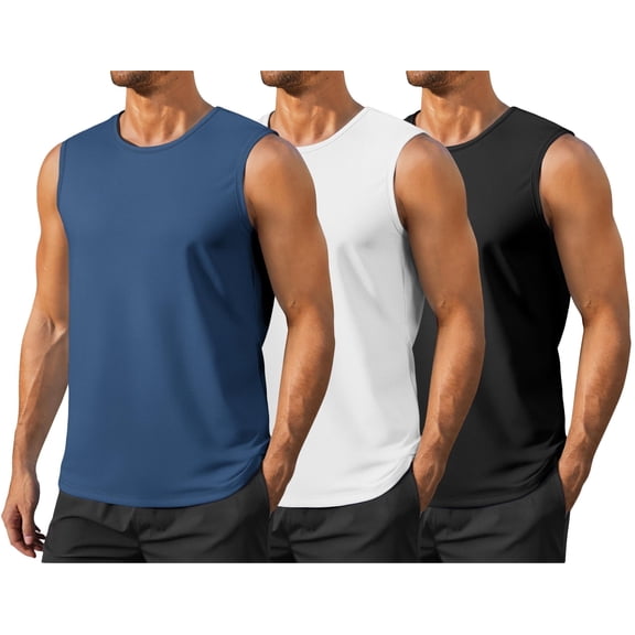 Men's Gym Tank Top Quick Dry 3 Pack UPF 50  Sleeveless Workout Shirts Summer Sun Protection Running Tank Tops