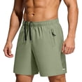 thumbnail image 1 of Men's Gym Training Shorts Solid Elastic Waist Drawstring Zipper Pockets Quick Dry Breathable 5 Inch Workout Fitness Sports Shorts Army Green L, 1 of 5