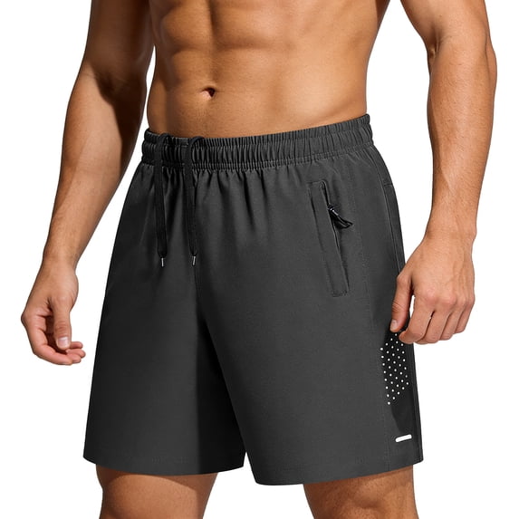 Men's Gym Training Shorts Solid Elastic Waist Drawstring Zipper Pockets Quick Dry Breathable 5 Inch Workout Fitness Sports Shorts Black M
