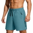 thumbnail image 1 of Men's Gym Training Shorts Solid Elastic Waist Drawstring Zipper Pockets Quick Dry Breathable 5 Inch Workout Fitness Sports Shorts Sky Blue 3XL, 1 of 5