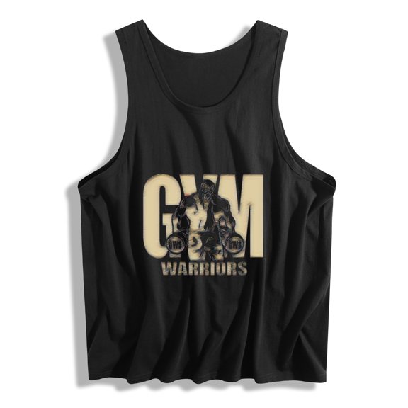 Men's Gym Warriors Print Tank - Black Sleeveless Bodybuilding Shirt