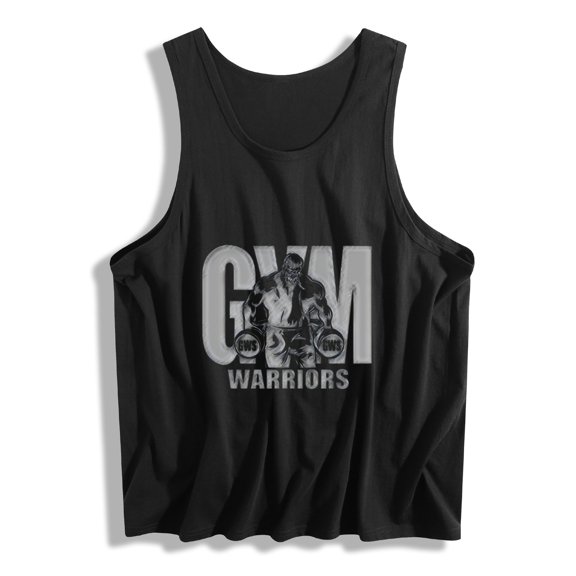 Men's Gym Warriors Print Tank - Black Sleeveless Bodybuilding Shirt