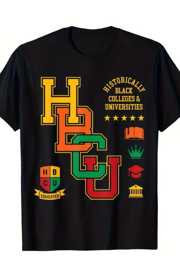Men's HBCU Print T-Shirt, 100% Cotton Crew Neck Tee, Street Style Knit Fabric Top, Regular Fit Summer Casual Wear