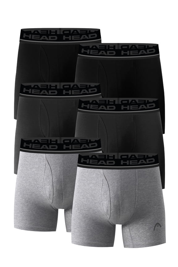 Men’s HEAD Cotton Moisture-Wicking Boxer Briefs with Fly, 6-Pack (S–XL)