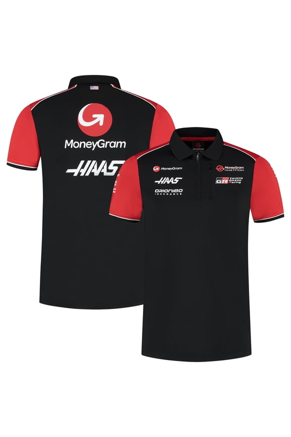Men's Haas F1 Black Team Fitted Quarter-Zip Polo