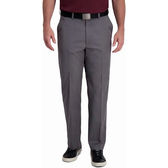 Haggar Men's Cool Right Performance Flex Solid Classic Fit Flat Front Pant-reg. and Big & Tall Standard 36W x 34L Heather Grey