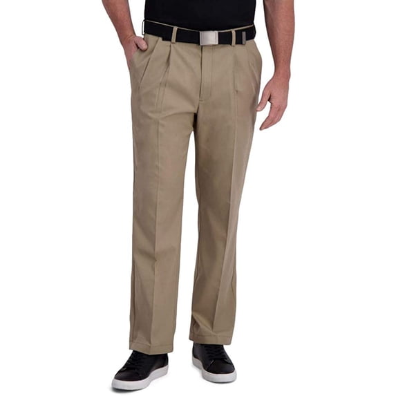 Men's Haggar® Cool Right® Performance Flex Classic-Fit Pleated Pants Color: Khaki Size: 40X30