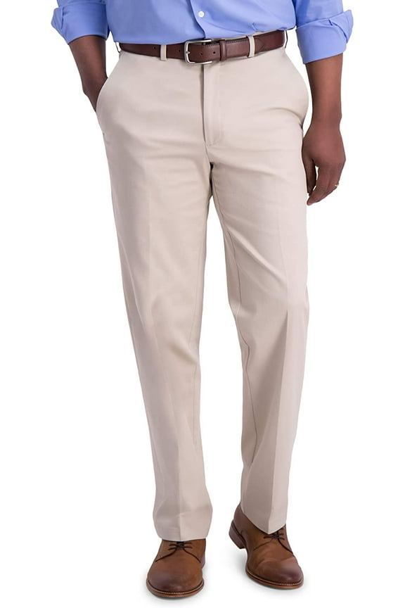 Men's Haggar Iron Free Premium Khaki Classic-Fit Flat Front Hidden Comfort Waistband Casual Pant Sand