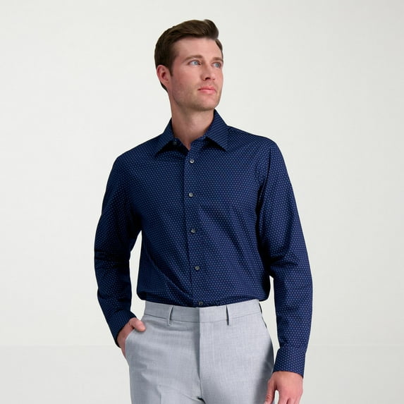 Men's Haggar® Premium Comfort Classic Fit Dress Shirt Color: Indigo Floral Geo Size: 16.5-32/33