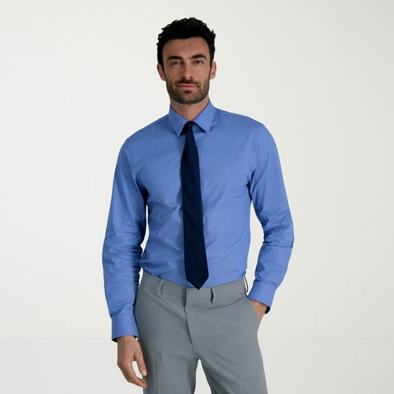 Men's Haggar® Premium Comfort Classic Fit Dress Shirt Color: Mini Blue Dobby Size: 15.5-34/35