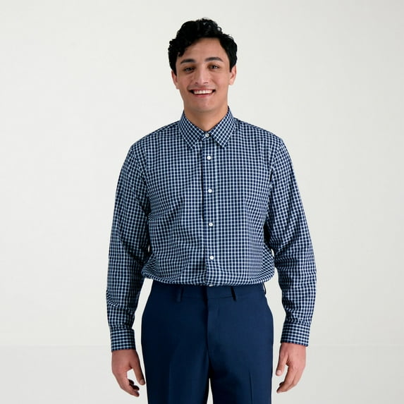 Men's Haggar® Premium Comfort Classic Fit Wrinkle Resistant Dress Shirt Color: Navy Check Size: 15.5-32/33