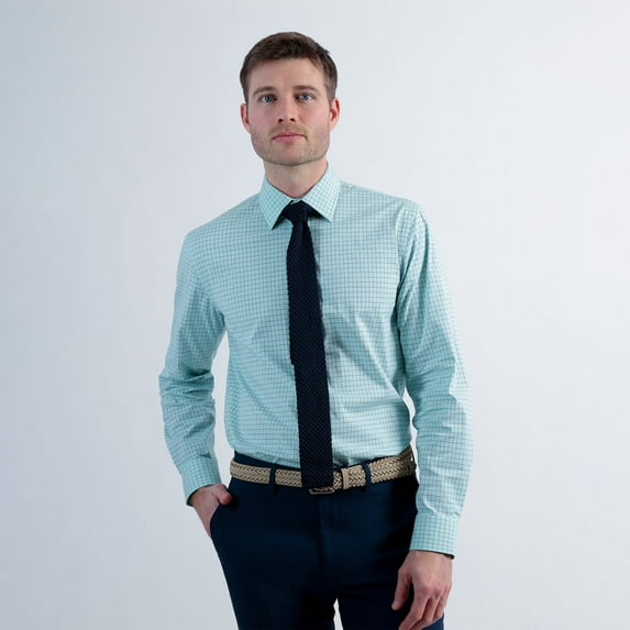 Men's Haggar® Premium Comfort Classic Fit Dress Shirt Color: Teal Grid Size: 16.5-34/35