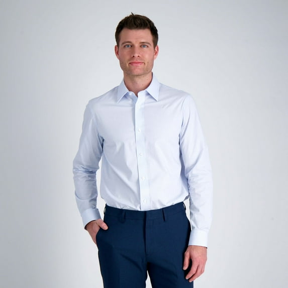 Men's Haggar® Premium Comfort Classic Fit Dress Shirt Color: White Blue Stripe Size: 16.5-32/33